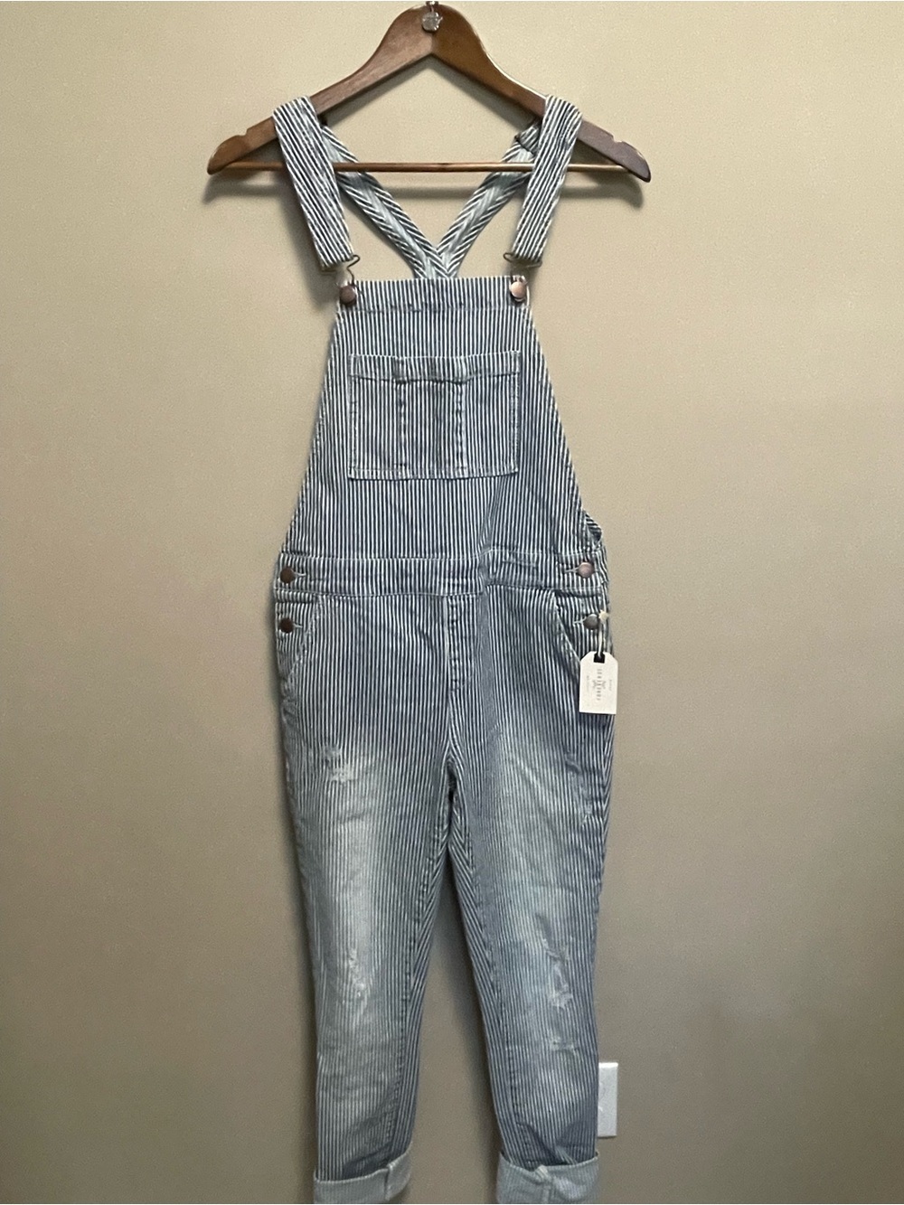 Forever 21 Blue & White Striped Denim Overalls Women’s Size 26 NWT